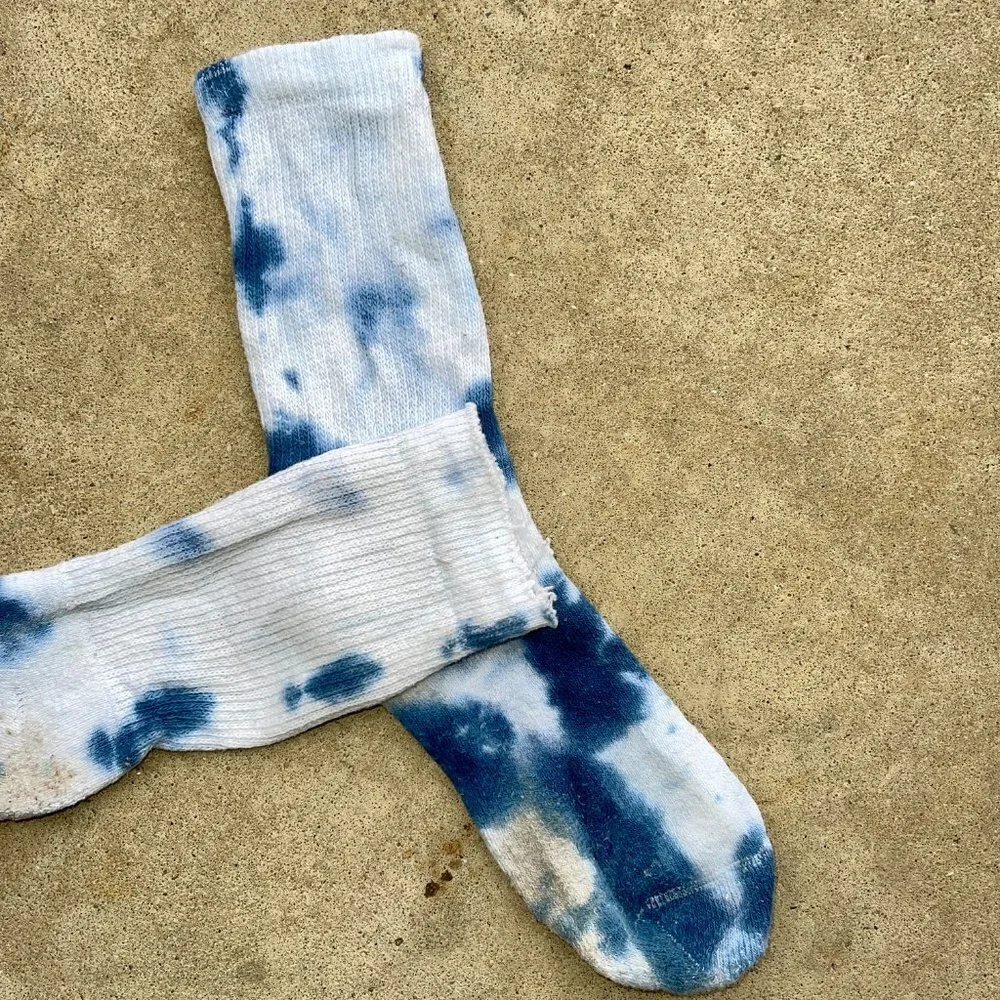 Tie Dye Navy and White Crew Socks